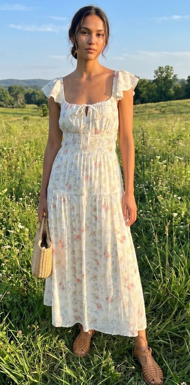 As U Wish Floral Midi Dress Flutter Sleeve Smocked Waist NWOT Medium